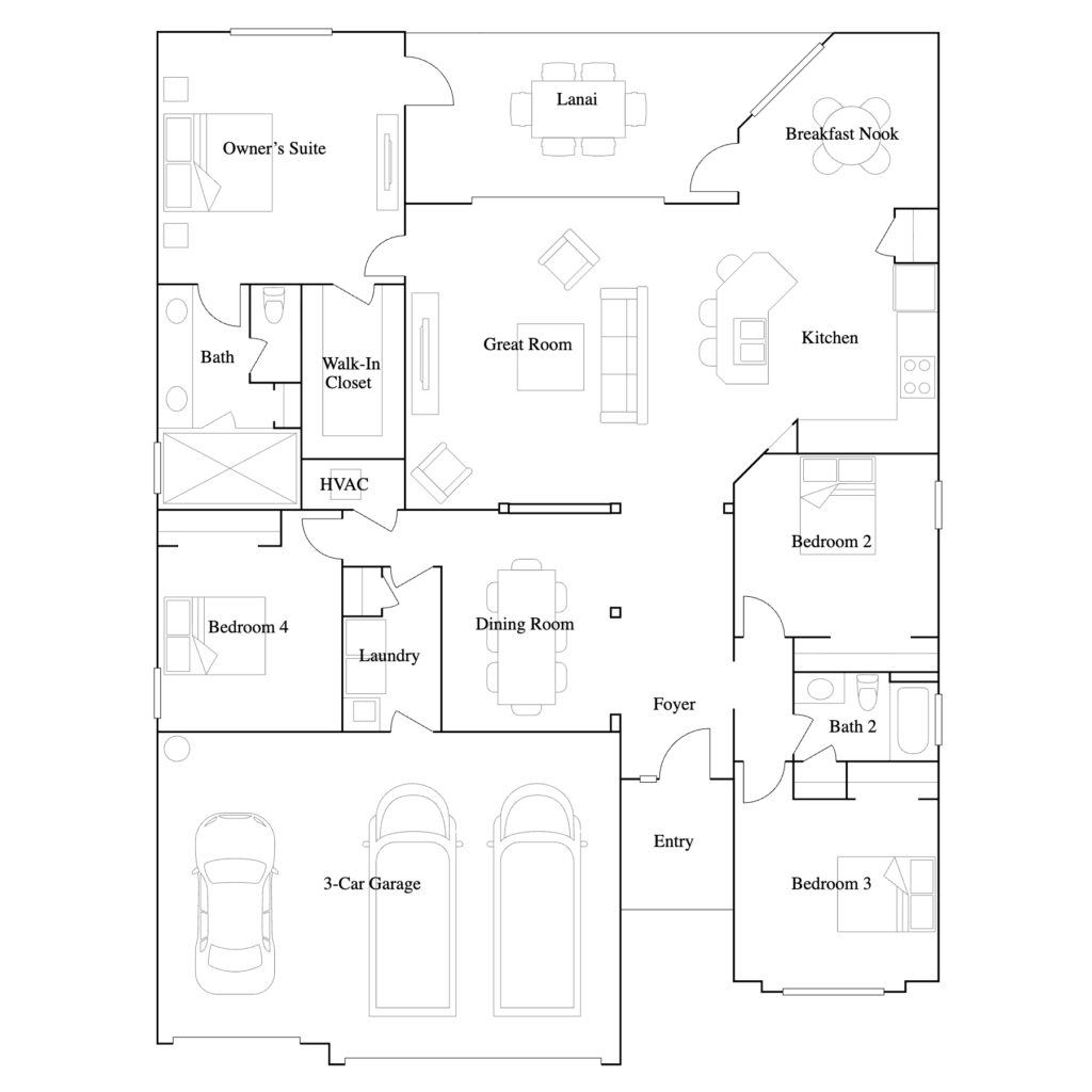 Princeton II floor plan diagram — 2,244 square feet, four bedrooms, three baths, at Valencia Golf & Country Club in Naples, Florida