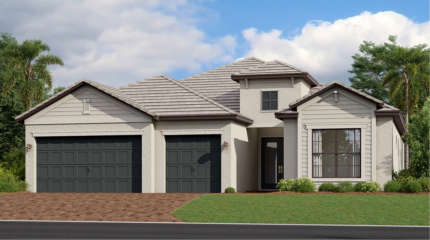 The Summerville II single-story floor plan exterior at Valencia Golf & Country Club, Naples FL