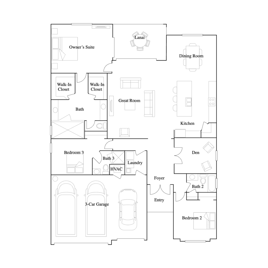 Summerville II floor plan diagram — 2,444 square feet, four bedrooms, three baths, at Valencia Golf & Country Club in Naples, Florida