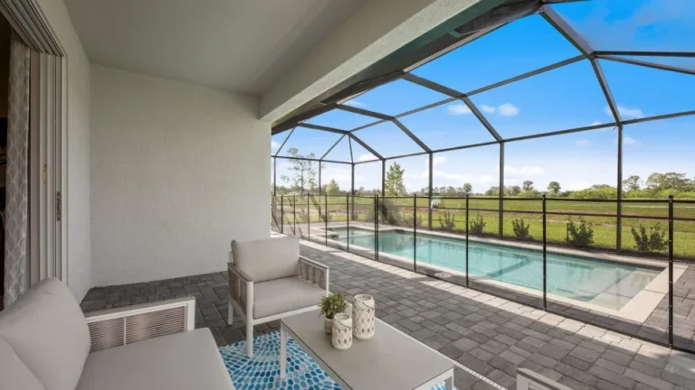 The covered lanai in the Trevi at Valencia Golf & Country Club, Naples FL