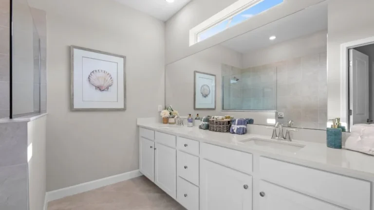 The owner’s bath in the Trevi at Valencia Golf & Country Club, Naples FL