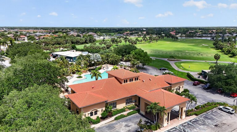 The clubhouse entrance at Valencia Golf & Country Club, Naples FL